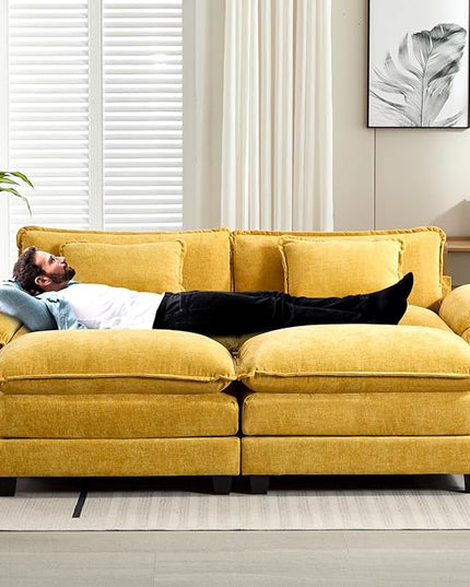 86" Modular Sectional Sofa, Comfy Cloud Couch Sectional Sofa with Ottoman, Chenille Sofa Sleeper Deep Seat Sofa with Throw Pillows for Living Room (Yellow)
