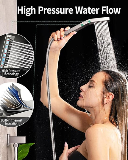 SR SUN RISE Shower Faucet Set - Shower Valve with 8 Inch Rainfall Shower Head and Handheld Shower - Wall Mounted Shower System with Rough In Valve and Shower Faucet Trim Repair Kits - Brushed Nickel