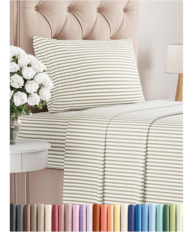 Twin Size 3 Piece Sheet Set - Comfy Breathable & Cooling Bed Sheets Set - Hotel Luxury Bedding for Women, Men, Kids, Teens, Boys & Girls - Deep Pockets, Soft, Wrinkle Free - Oeko-Tex - Beige Stripes 2