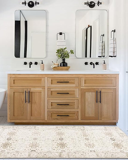 ReaLife Rugs Machine Washable Area Rug Runner - Living Room Bedroom Bathroom Kitchen Entryway Office - Padded Low Pile Stain Resistant Premium - Boho Farmhouse Vintage - BEV - Beige 2'6" x 6'