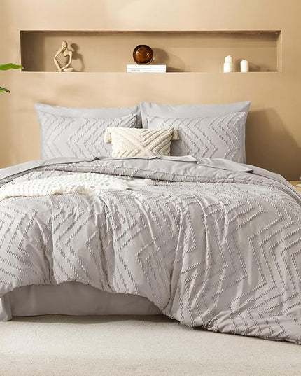 Litanika Super King Plus Size Comforter Set with Sheets Linen - 7 Pieces Bed in a Bag Oversized King Boho Tufted Complete Bedding Sets with Comforter, Sheets, Pillowcases & Shams