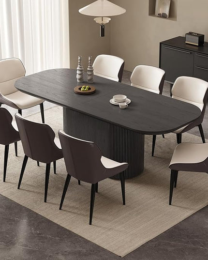 Guyii 86.61" Oval Dining Table Set with 8 Chairs, Modern Kitchen Table Set, Indoor Rectangular Dining Room Table for Kitchen, Living Room, Home, Black