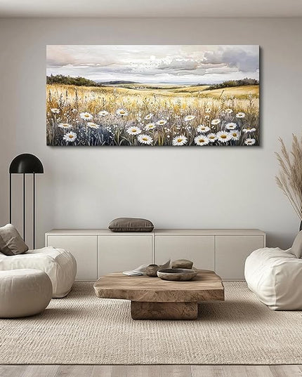ZUITINGHUA Canvas Wall Art For Living Room Wall Decor For Bedroom Office Wall Decoration White Flower Landscape Painting Grassland Pictures Artwork Room Aesthetic Home Decor 20x40 In
