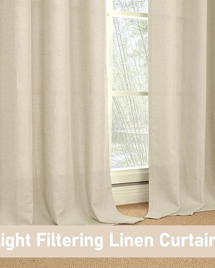LAMIT Natural Linen Thermal Curtains for Bedroom, 72 inches Grommet Soft Thick Light Reducing Linen Curtains Window Panels for Living Room/Farmhouse, Set of 2 Panels, W52 x L72, Natural Beige