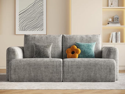 EASE MOOSE Boneless Couch for Living Room, Sectional Cloud Sofa, Modular Cloud Couch Loveseat, 2-Seater Deep Seat Sofas with Pillow for Bedroom, Apartment, No Assembly Required, Chenille (Light Grey)