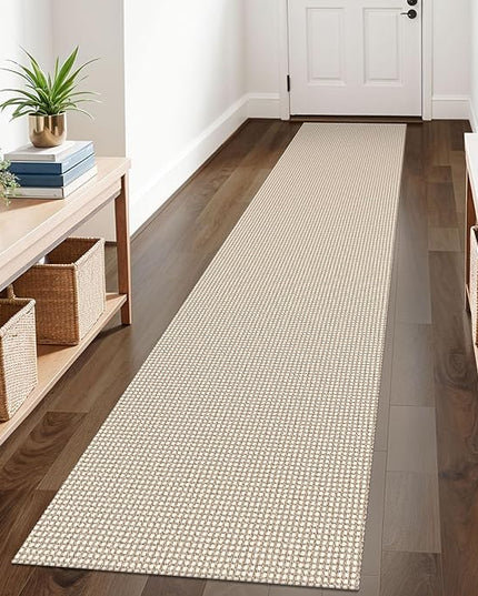 KOZYFLY Runners for Hallways 2x10 ft Washable Kitchen Runner Non Slip Rubber Backed Hallway Rugs Cotton Entryway Runner Rug Floor Carpet for Indoor Hall, Backdoor, Kitchen, Ivory/Khaki