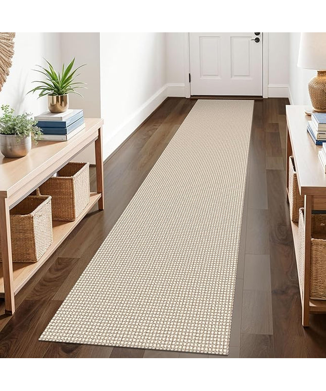 KOZYFLY Runners for Hallways 2x10 ft Washable Kitchen Runner Non Slip Rubber Backed Hallway Rugs Cotton Entryway Runner Rug Floor Carpet for Indoor Hall, Backdoor, Kitchen, Ivory/Khaki