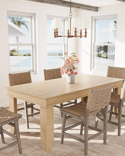 GarveeHome Farmhouse Dining Table for 6-8 People, 71 in Long Kitchen Tables with Wooden Sturdy Frame, 6 ft Large Rectangular Dinner Table for Dining Room, Kitchen, Natural, 71" Non-extendable