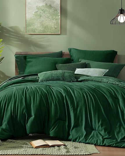 Monbix Queen Comforter Set - 7 Pieces Cationic Dyeing Emerald Green Bed in a Bag Queen Bedding Sets with Comforter, Sheets, Pillowcases & Shams, Reversible Bedding Comforters Sets