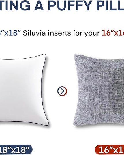 Siluvia 18"x18" Pillow Inserts Set of 2 Decorative Square Throw 18" Pillows with 100% Cotton Cover for Sofa, Couch, and Bed - White