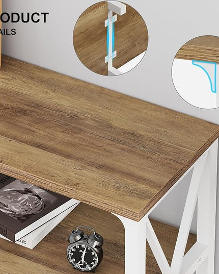 LVB Industrial Entryway Table, Farmhouse Rustic Console Table Behind Couch, Long Metal Sofa Table with Storage Shelf, Modern Hallway Table for Living Room Bedroom,White and Rustic Oak,63 inch