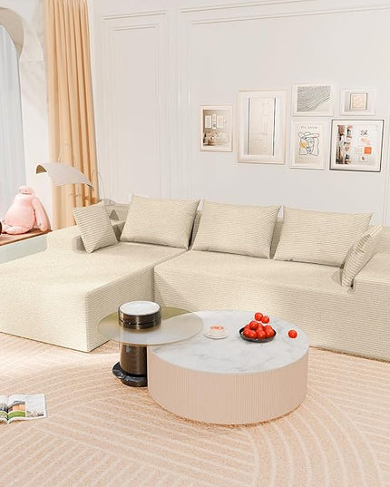 LEVELEVE 106" Cloud Sectional Couch with Deep Seat，Modern Modular Sofa with L-Shape Chaise，No Assembly Required, Upholstered Couches for Living Room Bedroom(Beige,Left Facing Chaise)