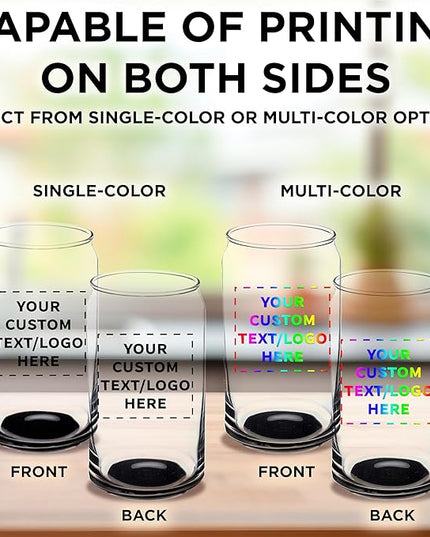 Custom Beer Can Glasses Set of 50, 16 oz. Pint Sized, Promotional Text, Logo, Soda Can Shape, Glassware, Black