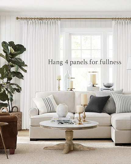 Pinch Pleated Sheer Curtains 120 Inches Long,Light Filtering Semi Sheer White Linen Curtains with Hooks Neutral Boho Farmhouse Window Drapes for Living Room Bedroom 2 Panels Set,40x120 Ivory White