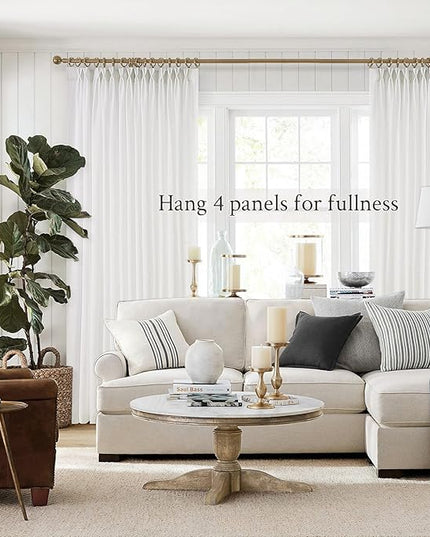 Topfinel Pinch Pleated Curtains 100 Inches Long 2 Panels Set,White Cream Semi Sheer Cotton Blend Fabric Aesthetic Advanced Curtain Drapes for Living Room Bedroom,40x100 inch Length