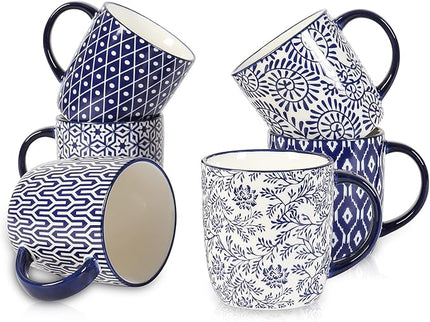 Selamica 10 oz Coffee Mugs Set of 6 with Handle, Coffee Cups Ceramic for Cappuccino Latte Cocoa Milk Tea, Dishwasher Microwave Safe, Vintage Blue