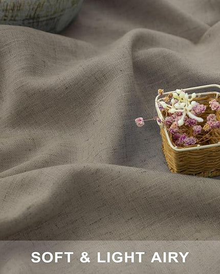 Pitalk Taupe Curtains 84 Inches Long for Living Room 2 Panel Sets Burlap Curtain Back Tab Neutral Modern Farmhouse Window Privacy Semi Sheer Linen Drape Pinch Pleated Look Curtain Dark Brown 84 Length