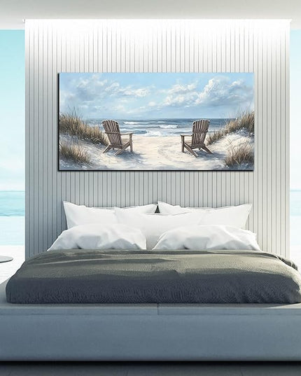 Coastal Wall Art Light Blue Canvas Landscape Art Print Beach Wall Decor Large Seascape Picture 24" x 48" Artwork for Living Room Bedroom Office