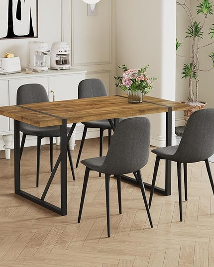 Dinner Table for 4-6,55'' Kitchen Table,Kitchen & Dining Room Tables, MDF Wood Dining Table with Metal Legs for Living Room & Dining Room