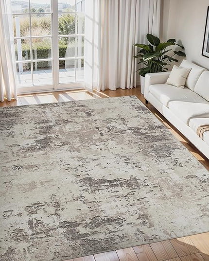 Modern Abstract Area Rug 9x12 Non Slip Non Shedding Rug Low Pile Stain Resistant for Bedroom Living Room,Brown Grey