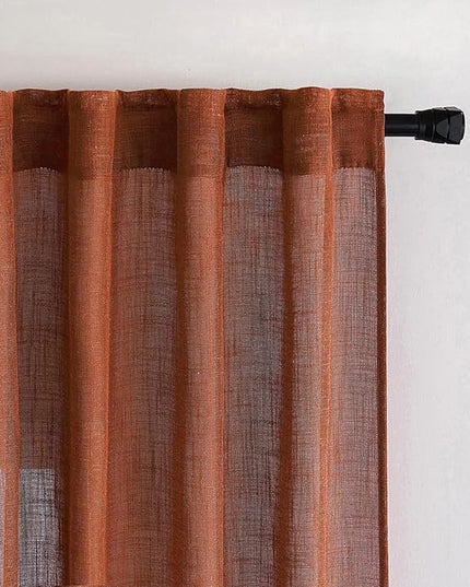 MIULEE Burnt Orange Kitchen Curtains 36 Inch Length 2 Panels, Soft Thick Linen Textured Semi Sheer Light Filtering Short Cafe Tier Curtains for Small Half Window Back Tab Rod Pocket Fall Boho Decor