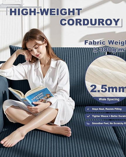108" Boneless Couches for Living Room, Modular Cloud Couch Sofa - L Shap Corduroy Sectional Sofa, Fluffy Memory Foam Sleeper Sofa Furniture, No Assembly, Wide Armrest, Navy Blue