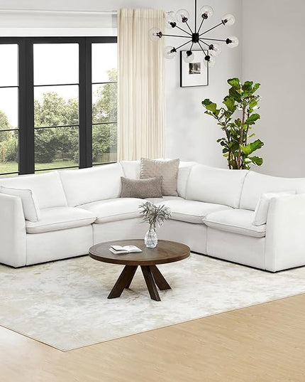 CHITA Luxury Oversized V-Shaped Sectional Modular Sofa, Premium Down Filled Cloud Couch, FSC Certified, 107''Width, 6 Seat and 1 Middle Corner for Living Room, Cream