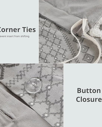 INK+IVY Imani 100% Cotton Duvet Mid Century Modern Design, All Season Comforter Cover Bedding Set, Matching Shams, Full/Queen, Gray Chenille Tufted Accent 3 Piece