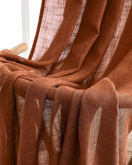 MIULEE Burnt Orange Linen Curtains 84 Inch Length for Bedroom Living Room, Soft Thick Linen Textured Window Drapes Terracotta Rust Boho Fall Decor Semi Sheer Light Filtering Back Tab 2 Panels
