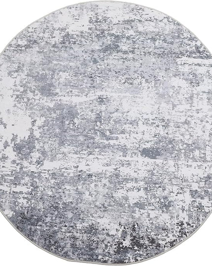 Modern Abstract 8x8 Round Area Rug Non Slip Non Shedding Rug Low Pile Stain Resistant for Bedroom Living Room Office Dining Room,Light Grey