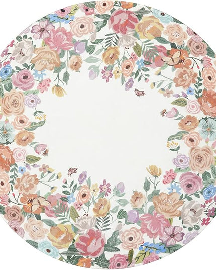 Wonnitar Washable 4ft Round Area Rug, Camellia Floral Living Room Rugs for Bedroom Girls, Low Pile Soft Flower Throw Carpet for Kids Nursery Room (Beige,4ft Round)