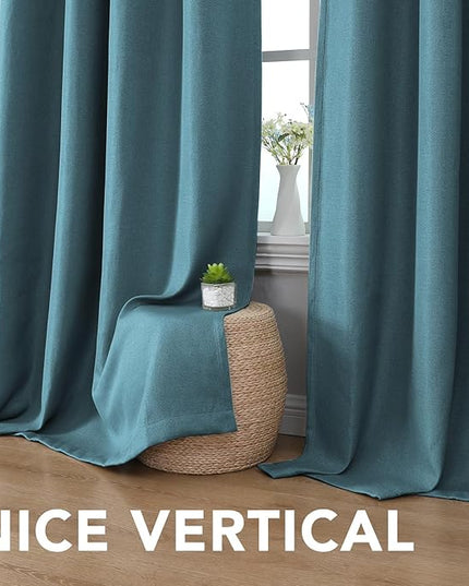 H.VERSAILTEX Linen Blackout Curtain 63 Inches Long for Bedroom/Living Room Thermal Insulated Grommet Linen Curtain Drapes Primitive Textured Burlap Effect Window Drapes 1 Panel - Heather Aegean Blue