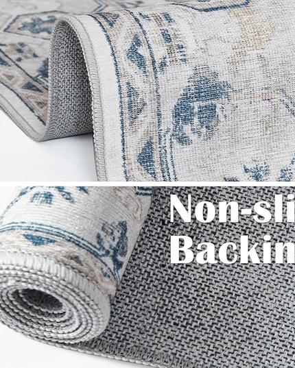 jinchan Lima Runner Rug 2x12 Long Hallway Runner Rug Thin Vintage Washable Kitchen Carpet with Rubber Backing Floral Print Floor Cover Indoor Laundry Room Bedroom Stairway (2x12ft, Blue)
