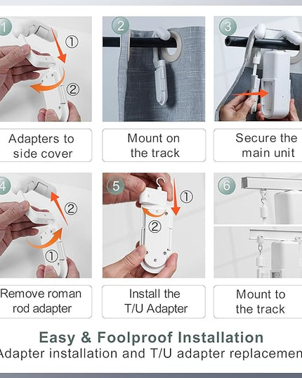 Automatic Curtain Opener Electric: Smart Remote Control Closer｜Long-Lasting Battery/Type-C｜No Drill for 8-40mm Roman Rods/T-Tracks & U-Rails｜Quiet Motor Robot for Bedroom/living room