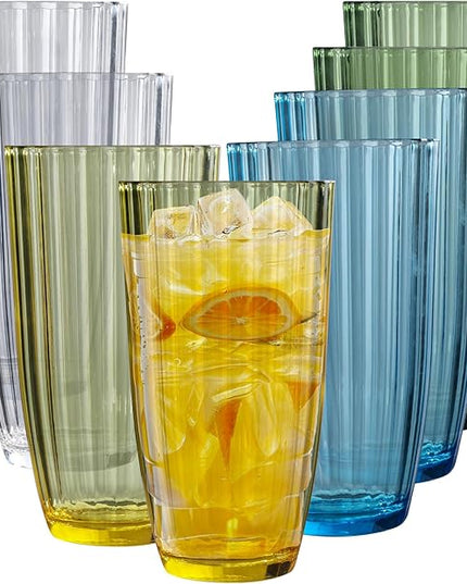 Acrylic Clear Highball Plastic Cups | Plastic Reusable Tumblers 20oz (Set of 8) | Stackable | BPA-free Tumblers | Shatterproof | Top-rack Dishwasher Safe