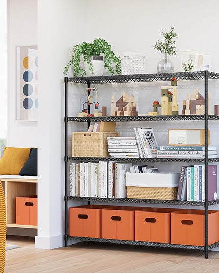 5 Tiers Storage Shelves Load 3300LBS, Metal Shelving Wire Metal Shelving Unit Shelves for Storage Adjustable Garage Shelving for Pantry Kitchen Garage Black 17.7" D x 59.1" W x 70.4" H