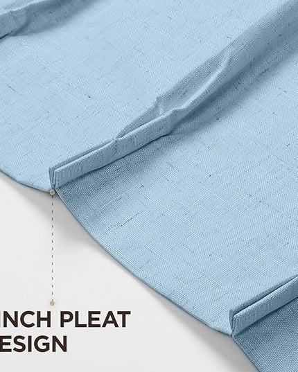Joydeco Pinch Pleated Linen Curtains Darkening Drapes for Bedroom, 100% Blackout Drapes 96 inches Long 2 Panels Heat Blocking Curtains(Chambray Blue,40'' Wx96'' L)