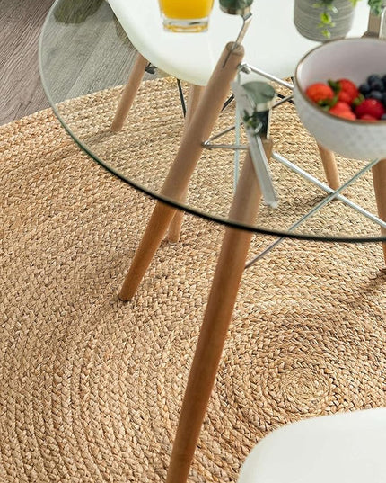 FRELISH DECOR Handwoven Jute Area Rug - 10 feet Round - Natural Yarn - Rustic Vintage Beige Braided Reversible Rug - Eco Friendly Rugs for Bedroom - Kitchen - Living Room - Farmhouse (10' Round)