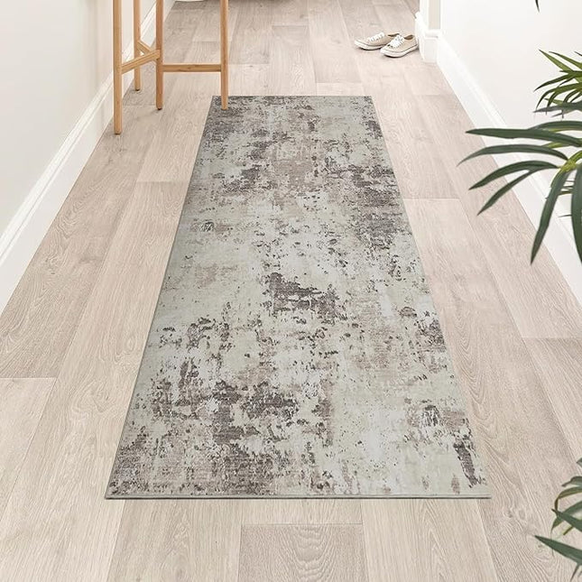 Modern Abstract 2x7 Runner Rug Washable Non Slip Stain Resistant Rug for Hallway Kitchen Bedroom Non Shedding Low Pile Indoor Floor Cover,Brown Grey
