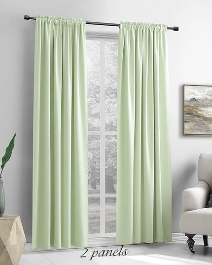 DONREN Light Green Blackout Curtains 96 inch Length for Livingroom, Rod Pocket Thermal Insulated Energy Efficiency Window Draperies (2 Panels, 52 inch Wide by 96 inch Long)
