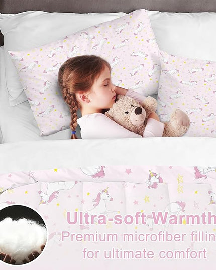 Pink Comforter Set Twin for Girls Cartoon Unicorn Bedding for All Season Perfect Room Unicorn Decor for Kids Kawaii Unicorn Comforter Set for Girls