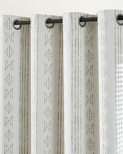 jinchan 95% Blackout Boho Curtains 54 Inch Length for Bedroom Sage Green on Beige Geometric Printed Grommet Top Room Darkening Thermal Insulated Window Drapes 2 Panels