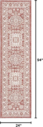Rugs.com Outdoor Aztec Collection Rug – 8 Ft Runner Rust Red Flatweave Rug Perfect for Hallways, Entryways