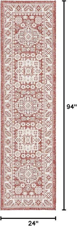 Rugs.com Outdoor Aztec Collection Rug – 8 Ft Runner Rust Red Flatweave Rug Perfect for Hallways, Entryways