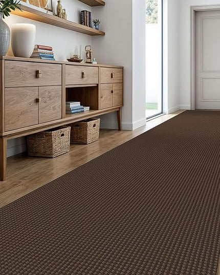 KOZYFLY Extra Long Runners for Hallways 3x18 ft Washable Kitchen Runner Non Slip Rubber Backed Hallway Rug Cotton Entryway Runner Rug Floor Carpet for Indoor Hall, Kitchen, Stair, Reddish Brown/Coffee