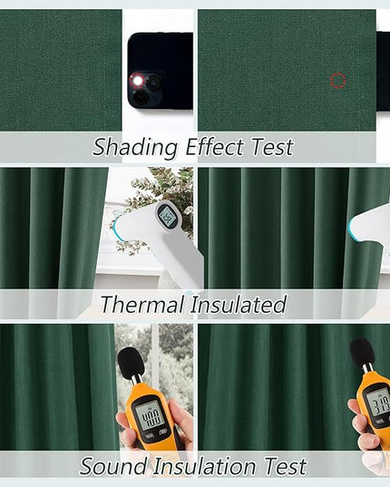 Guken Green Blackout Curtains 108 Inch Length 2 Panels Set for Living Room Bedroom Back Tab Thermal Insulated 100% Black Out Linen Drapes Boho Christmas Decor 52x108