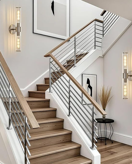 Bathroom Vanity Light Fixtures, Nickel Wall Sconces in Threaded Glass, Modern Wall Light for Bathroom Living Room Bedroom, Hallway