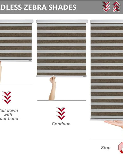 Shadesu Cordless Zebra Blinds for Windows, 21" W x 72" H, Brown, Dual Layer Free-Stop Zebra Shades, Light Control for Day and Night, Sheer Blinds for Indoor Windows, Bedroom, Kitchen