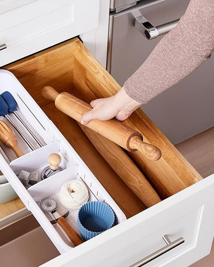 YouCopia DrawerFit Expandable Kitchen Drawer Organizer: Sliding Storage Tray for Utensils & Accessories in Deep Drawers, Expandable 15–23" wide, White Speckled BPA-free