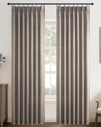 94 Inch Length Pinch Pleat Linen Curtains Drapes 2 Panels Set,Hooks Sense of Design Semi Sheer Elegance Window Curtains Living Room Bedroom,Half Price Drapes 94 inches Long Set of 2,Burlywood